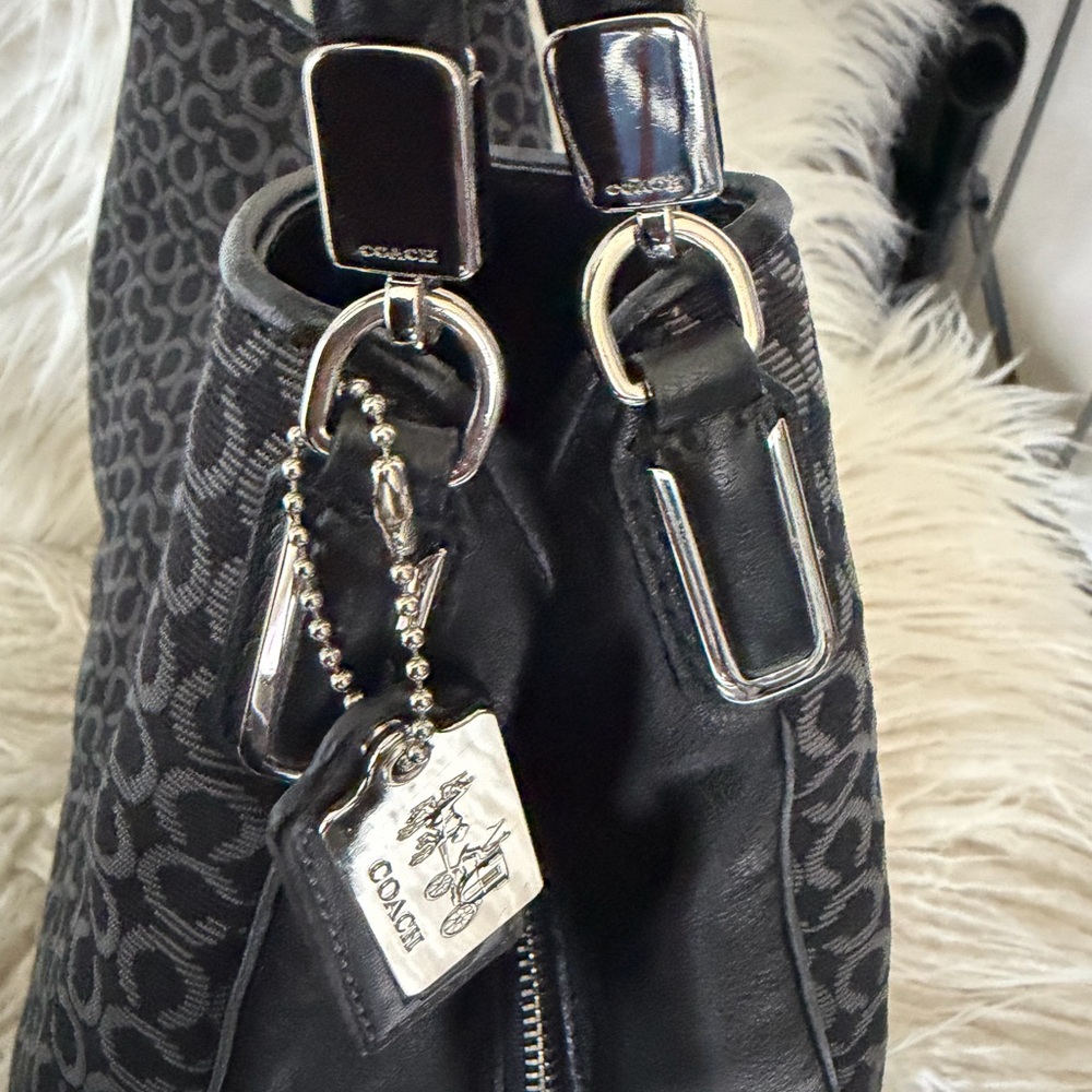 Designer-Patterned Graphite Shoulder Bag with Double Straps - Picture 3 of 13